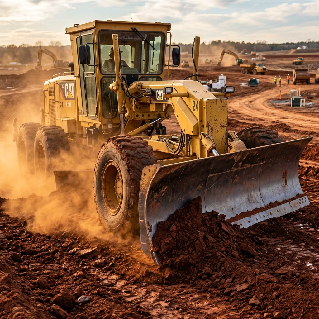 Motor grader levelling site